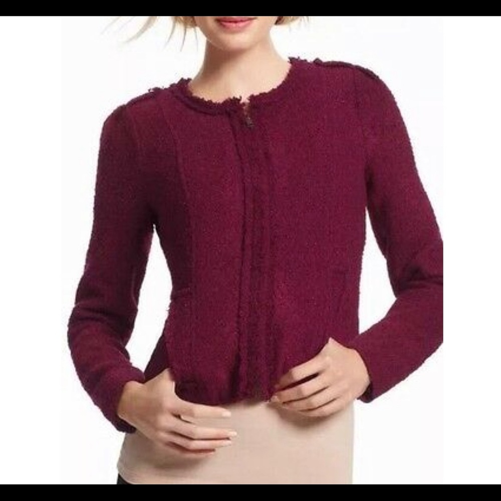 CAbi #530 Blazer Jacket Britt Boucle Merlot Blazer Burgundy Red Wool Blends Sz 6